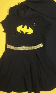 Kids Costumes to Hire - BatGIRL Black top, cape & skirt with gold detail